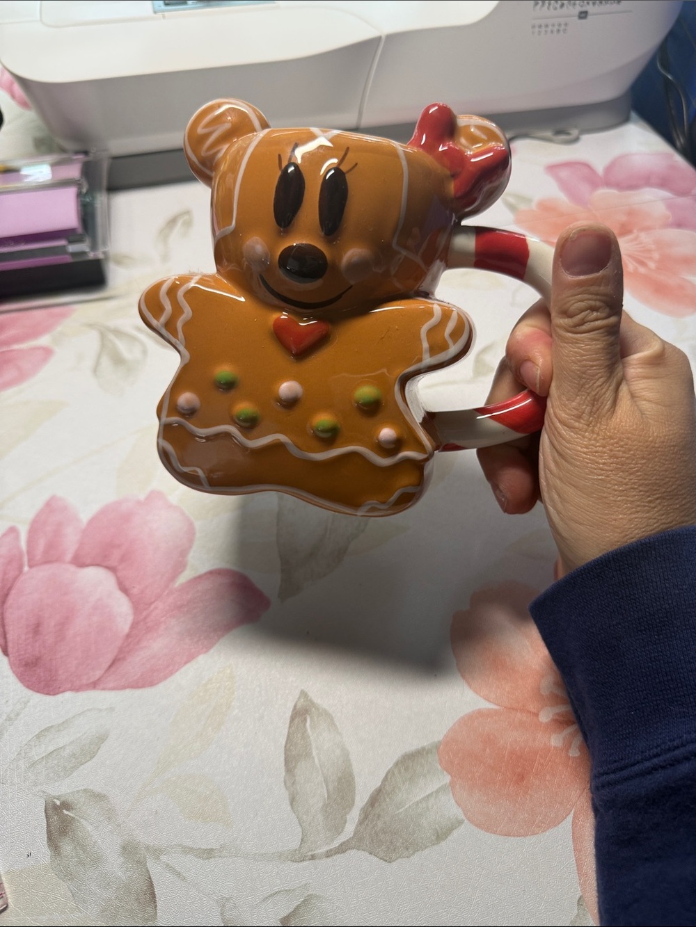 Disney Brown Gingerbread Minnie Mouse Mug with Red & White Candy-Stripe Handle - Picture 4 of 5